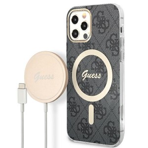 Guess iPhone 12 / 12 Pro SET MagSafe Ladegerät + 4G Hülle Case Schwarz