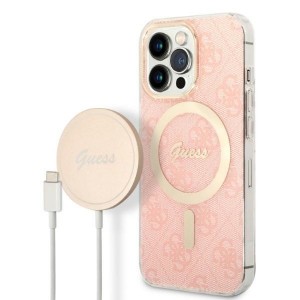 Guess iPhone 13 Pro SET MagSafe Charger + 4G Cover Case Pink