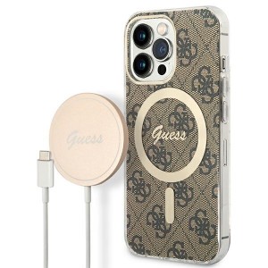 Guess iPhone 13 Pro SET MagSafe Charger + 4G Cover Case Brown