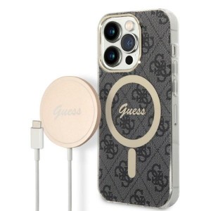 Guess iPhone 14 Pro SET MagSafe Ladegerät + 4G Hülle Case Schwarz