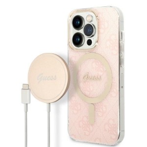 Guess iPhone 14 Pro SET MagSafe Ladegerät + 4G Hülle Case Rosa Pink
