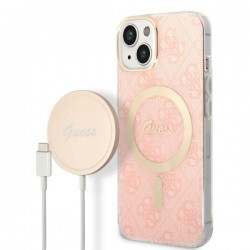 Guess iPhone 14 Plus SET MagSafe Ladegerät + 4G Hülle Case Rosa Pink