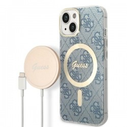 Guess iPhone 14 SET MagSafe Charger + 4G Cover Case Blue