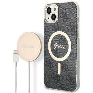 Guess iPhone 14 SET MagSafe Charger + 4G Cover Case Black