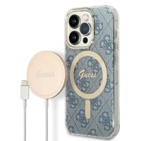 Guess iPhone 14 Pro Max SET MagSafe Charger + 4G Cover Case Blue