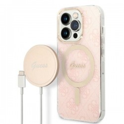 Guess iPhone 14 Pro Max SET MagSafe Ladegerät + 4G Hülle Case Rosa Pink