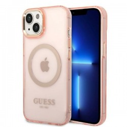 Guess iPhone 14 Plus MagSafe Case Hülle Cover Translucent Rosa