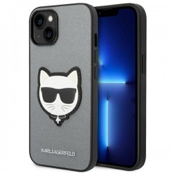 Karl Lagerfeld iPhone 14 Plus Hülle Case Cover Saffiano Choupette 3D Silber