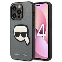Karl Lagerfeld iPhone 14 Pro Max Hülle Case Cover Saffiano Karl`s Head 3D Silber