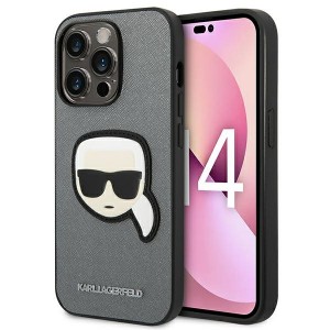 Karl Lagerfeld iPhone 14 Pro Max Hülle Case Cover Saffiano Karl`s Head 3D Silber