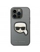 Karl Lagerfeld iPhone 14 Pro Max Case Cover Saffiano Karl`s Head 3D Silver