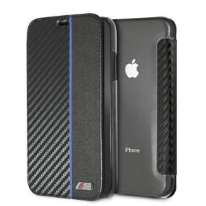 BMW iPhone Xr Book Case Carbon Stripe Blue M Power Black