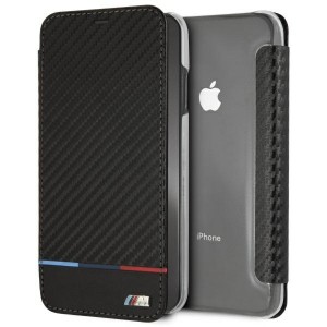 BMW iPhone XS Max Book Case Carbon Tricolor Stripe M Power Black