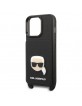 Karl Lagerfeld iPhone 13 Pro Case Saffiano Metal Head 3D Card Slot Black
