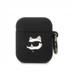 Karl Lagerfeld AirPods 1 / 2 Hülle Case Cover Silikon Choupette Head 3D Schwarz