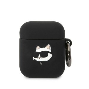 Karl Lagerfeld AirPods 1 / 2 Hülle Case Cover Silikon Choupette Head 3D Schwarz
