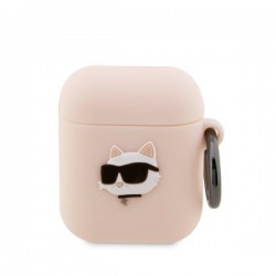 Karl Lagerfeld AirPods 1 / 2 Hülle Case Cover Silikon Choupette Head 3D Rosa Pink