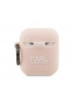 Karl Lagerfeld AirPods 1 / 2 Case Cover Silicone Choupette Head 3D Pink