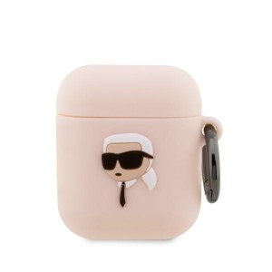 Karl Lagerfeld AirPods 1 / 2 Hülle Case Cover Silikon Karl Head 3D Rosa Pink