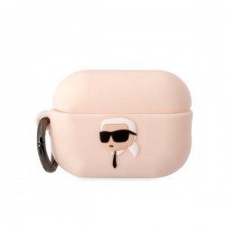 Karl Lagerfeld AirPods Pro 2 Hülle Case Cover Silikon Karl Head 3D Rosa Pink