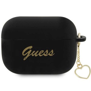 Guess AirPods Pro 2 Case Cover Hülle Silikon Charm Heart Schwarz