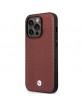 BMW iPhone 14 Pro Case Cover Diamond Pattern Genuine Leather Red