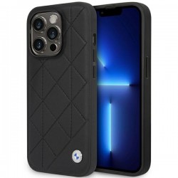BMW iPhone 14 Pro Case Cover Genuine Leather Pattern Quilted Black