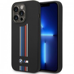 BMW iPhone 14 Pro Case Cover Silicone Tricolor Lines Black