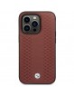 BMW iPhone 14 Pro Max Case Cover Diamond Pattern Real Leather Red