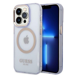 Guess iPhone 14 Pro MagSafe Gold Hülle Case Cover Lila Translucent