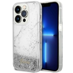 Guess iPhone 14 Pro Case Liquid Glitter Marble White