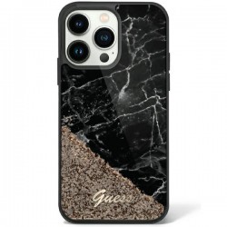 Guess iPhone 14 Pro Hülle Case Liquid Glitter Marmor Schwarz