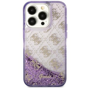 Guess iPhone 14 Hülle Case Liquid Glitter Transculent 4G Lila Violett