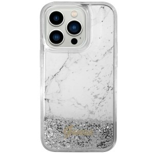 Guess iPhone 14 Hülle Case Liquid Glitter Marmor Weiß