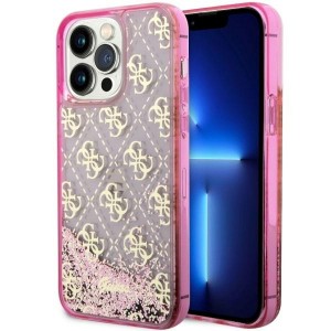 Guess iPhone 14 Pro Max Case Cover Liquid Glitter Transculent 4G Pink