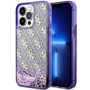 Guess iPhone 14 Pro Max Case Liquid Glitter Transculent 4G Purple
