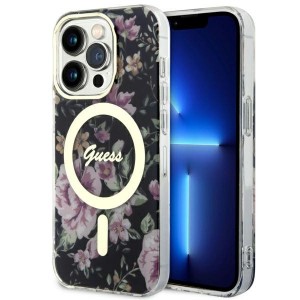Guess iPhone 14 Pro Case Cover MagSafe Flower Black