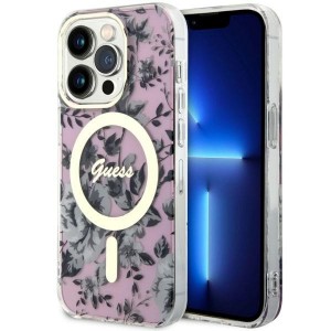 Guess iPhone 14 Pro Hülle Case Cover MagSafe Flower Rosa Pink