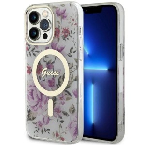 Guess iPhone 14 Pro Hülle Case Cover MagSafe Flower Transparent