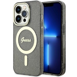 Guess iPhone 14 Pro Hülle Case Cover MagSafe Glitter Schwarz