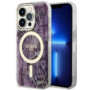 Guess iPhone 14 Pro Hülle Case Cover MagSafe Leopard Rosa Pink