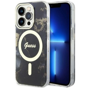 Guess iPhone 14 Pro Hülle Case Cover MagSafe Golden Marmor Schwarz