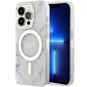 Guess iPhone 14 Pro Hülle Case Cover MagSafe Marmor Weiß