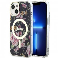 Guess iPhone 14 Plus / 15 Plus Case Cover MagSafe Flower Black