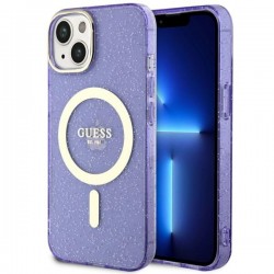 Guess iPhone 14 Plus / 15 Plus Hülle Case Cover MagSafe Glitter Lila Violett