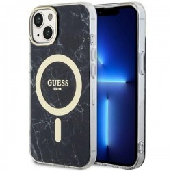 Guess iPhone 14 Plus / 15 Plus Hülle Case Cover MagSafe Marmor Schwarz