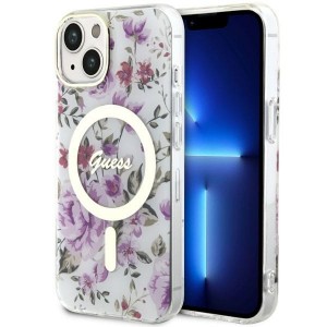 Guess iPhone 14 Case Cover MagSafe Flower Transparent