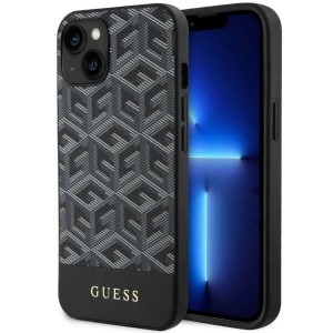 Guess iPhone 14 Hülle Case Cover MagSafe G Cube Stripes Schwarz