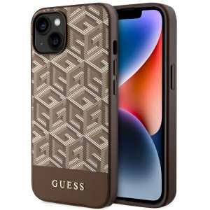 Guess iPhone 14 Hülle Case Cover MagSafe G Cube Stripes Braun