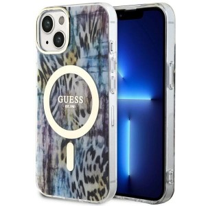 Guess iPhone 14 Case Cover MagSafe Leopard Blue